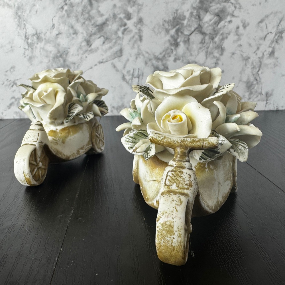 K's Collection Ceramic Tricycle Rose Flower Arrangement Decor Set of 2